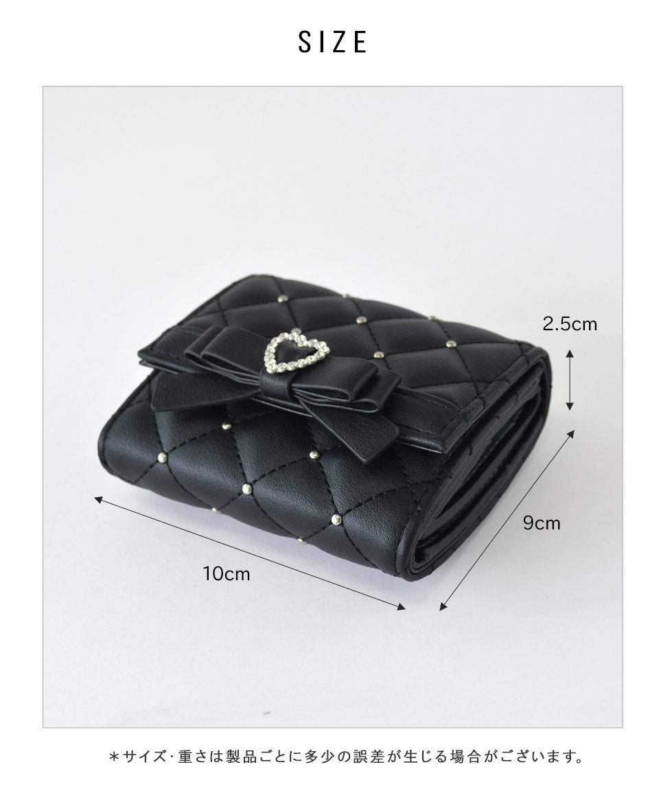 アルトローズ ALTROSE ボックスコイン 3ツ折財布 ミニ財布 キルティング リボン スタッズ プルーン