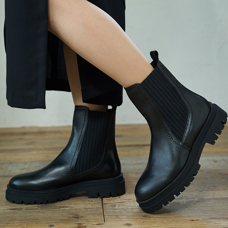 アルファキュービックコレクション ALPHA CUBIC COLLECTION 撥水本革 トラックソールサイドゴアブーツ (ブラック) ブラック