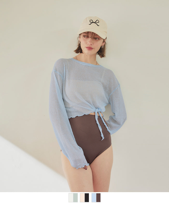 シードレス SEA DRESS トップス付サイドオープンデザインワンピース/水着【返品不可商品】 (ライトブルー/ブラウン) ライトブルー/ブラウン