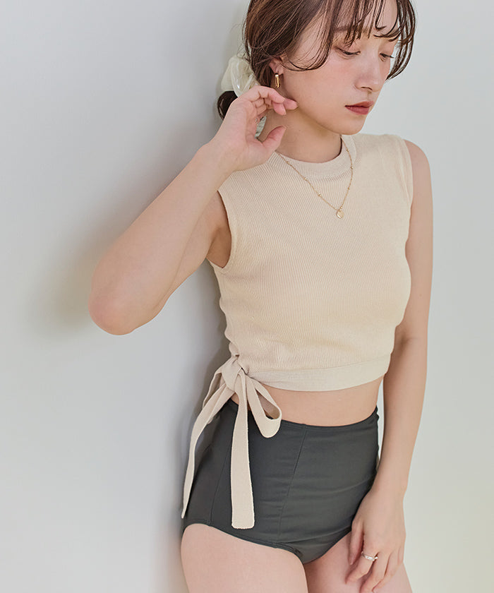 シードレス SEA DRESS サイドリボンニット×ハイウエストビキニ/水着 【返品不可商品】 (ブラウン) ブラウン