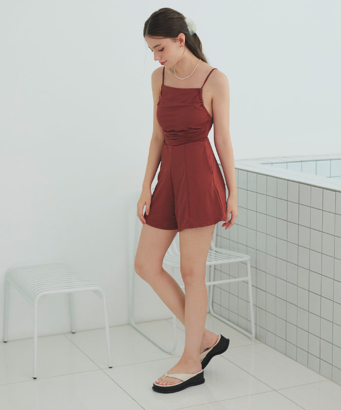 シードレス SEA DRESS サイドギャザーオールインワン/ワンピース水着 【返品不可商品】 (レッド) レッド