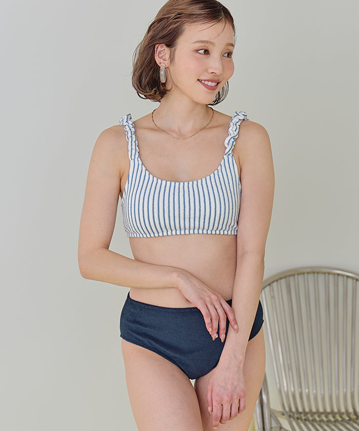 シードレス SEA DRESS パイル地ショルダーギャザービキニ/水着 【返品不可商品】 (ストライプ/ブルー) ストライプ/ブルー