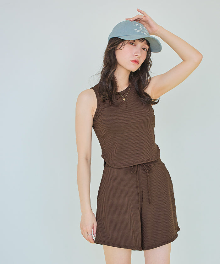 シードレス SEA DRESS 3点セット/ショートパンツ×タンクトップビキニ/水着 【返品不可商品】 (ブラック) ブラック