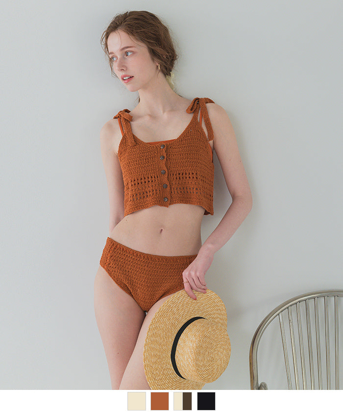 シードレス SEA DRESS ニットキャミソール付異素材ビキニ/セット水着 【返品不可商品】 (オレンジ) オレンジ