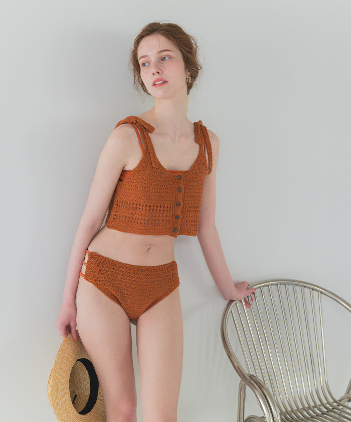 シードレス SEA DRESS ニットキャミソール付異素材ビキニ/セット水着 【返品不可商品】 (オレンジ) オレンジ