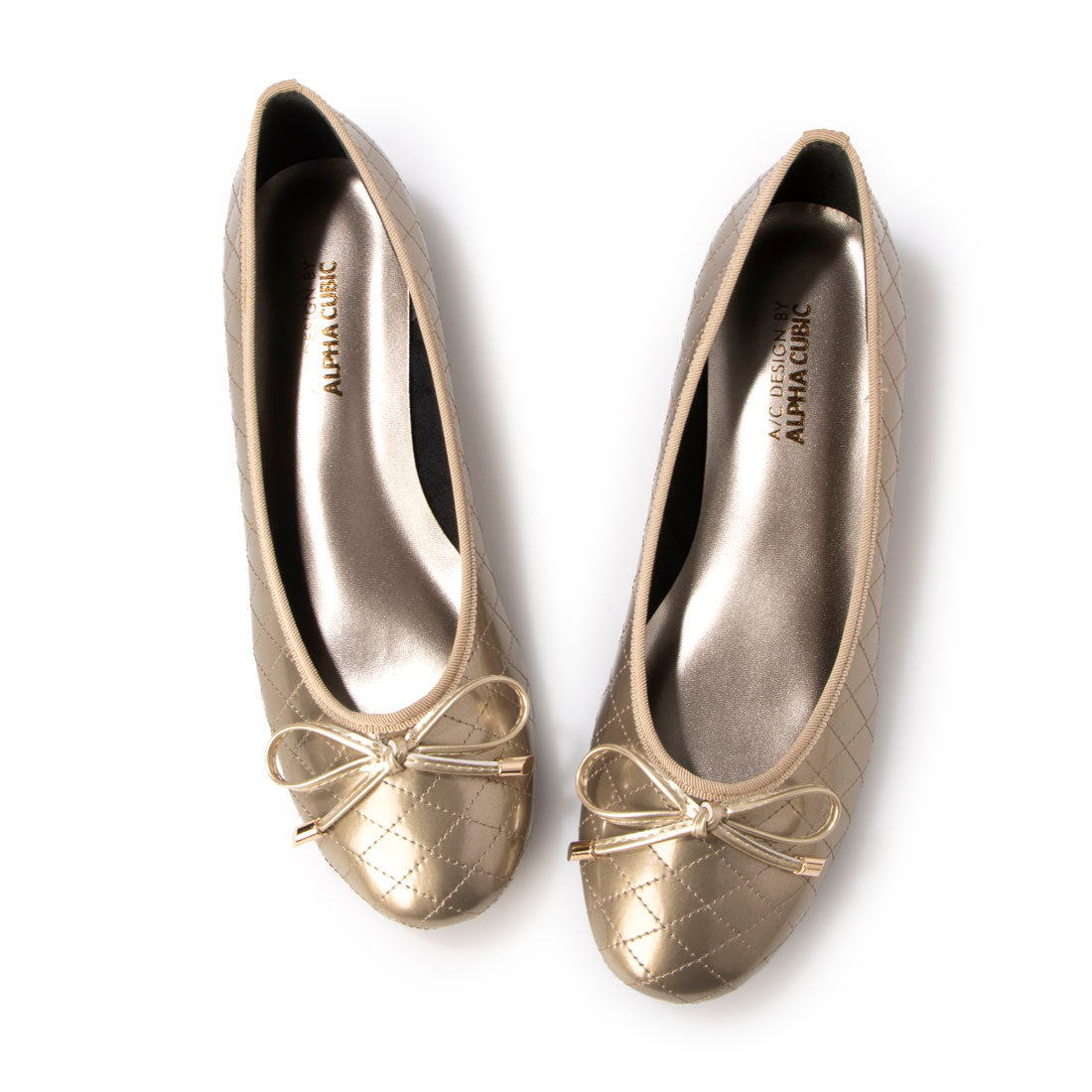 アルファキュービック ALPHA CUBIC 日本製 軽量 モールドソールキルティングステッチバレエシューズ (ゴールド) ゴールド