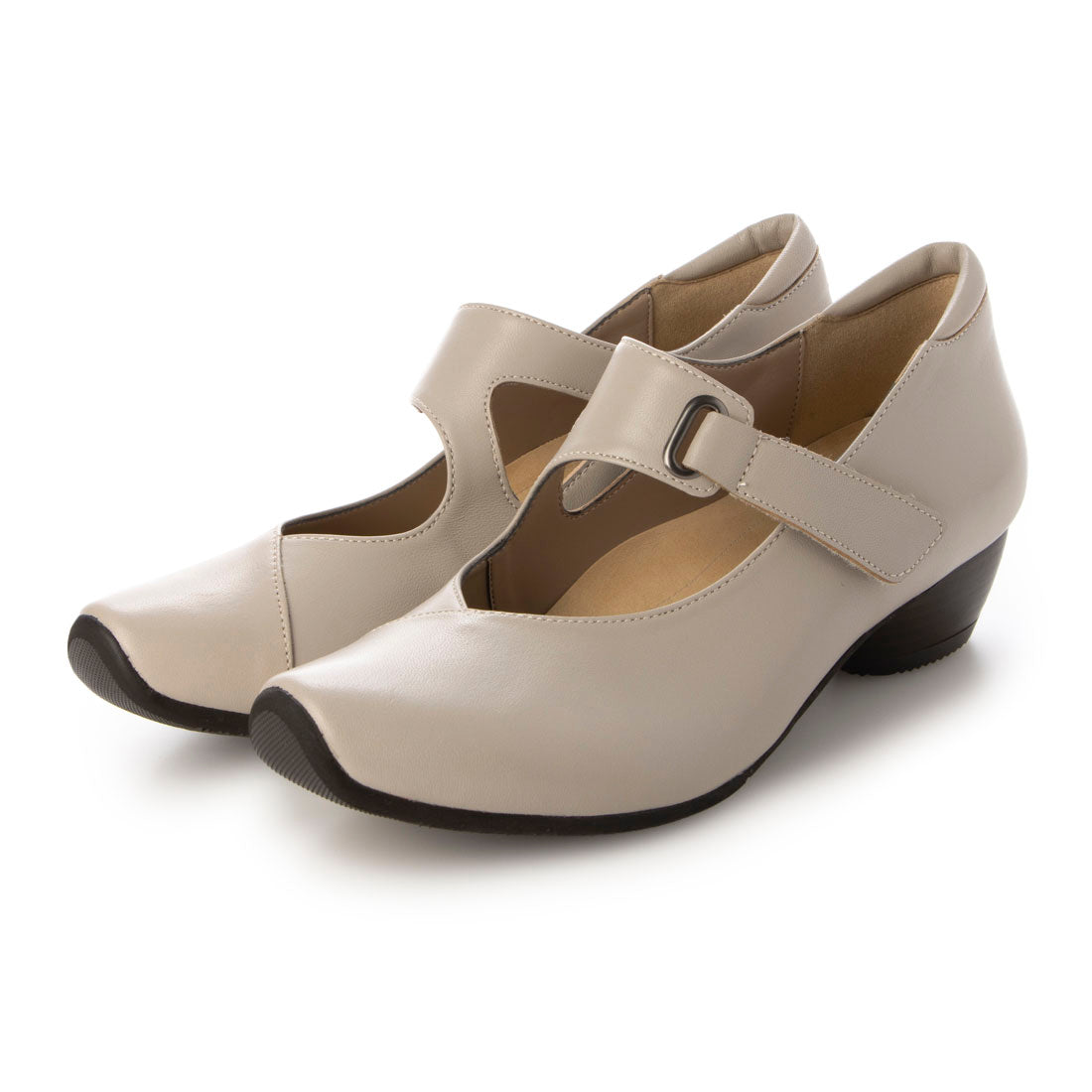 アモーラ AMORA 外反母趾の方にも優しい幅広甲ベルトヒールパンプス (グレージュラム) グレージュラム