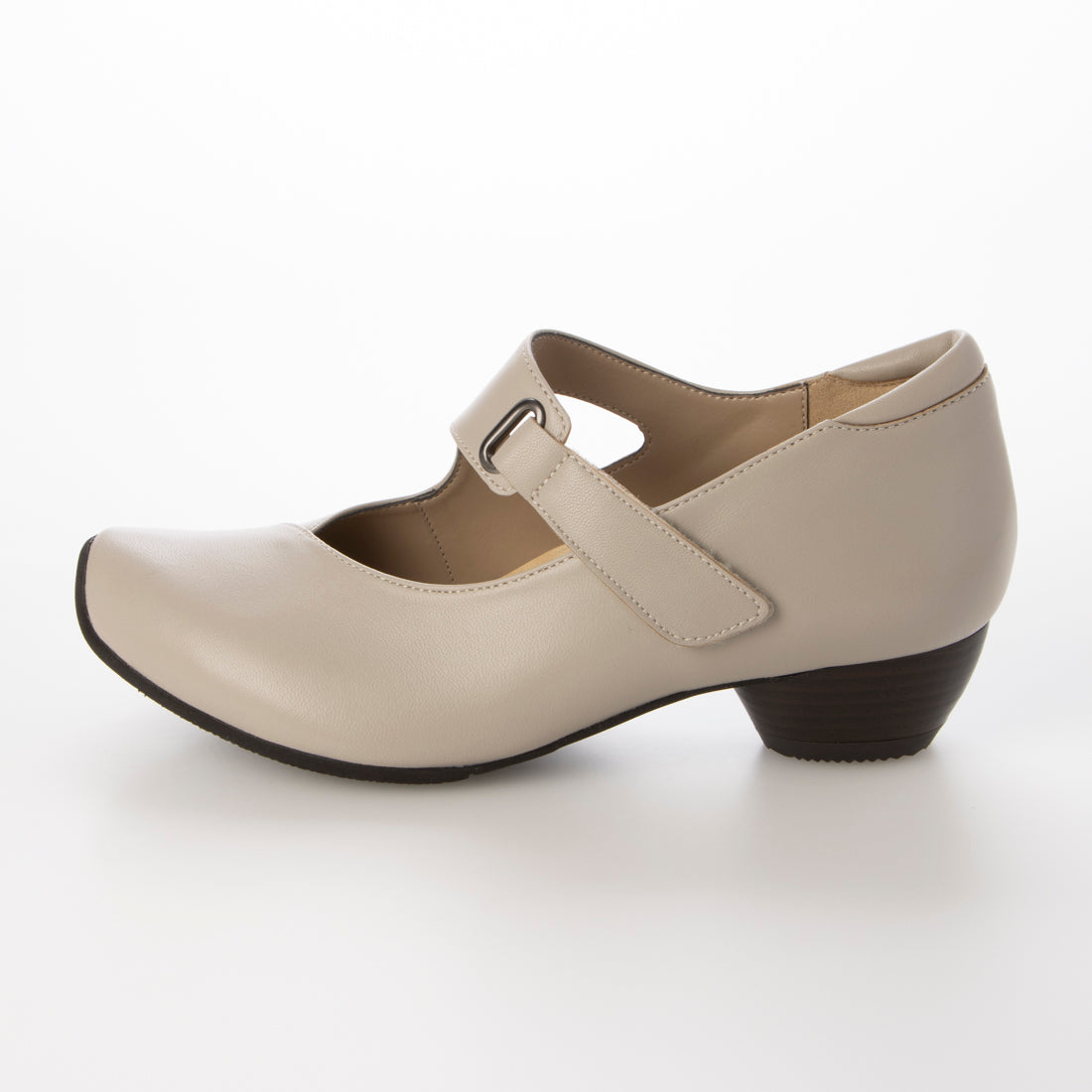 アモーラ AMORA 外反母趾の方にも優しい幅広甲ベルトヒールパンプス (グレージュラム) グレージュラム