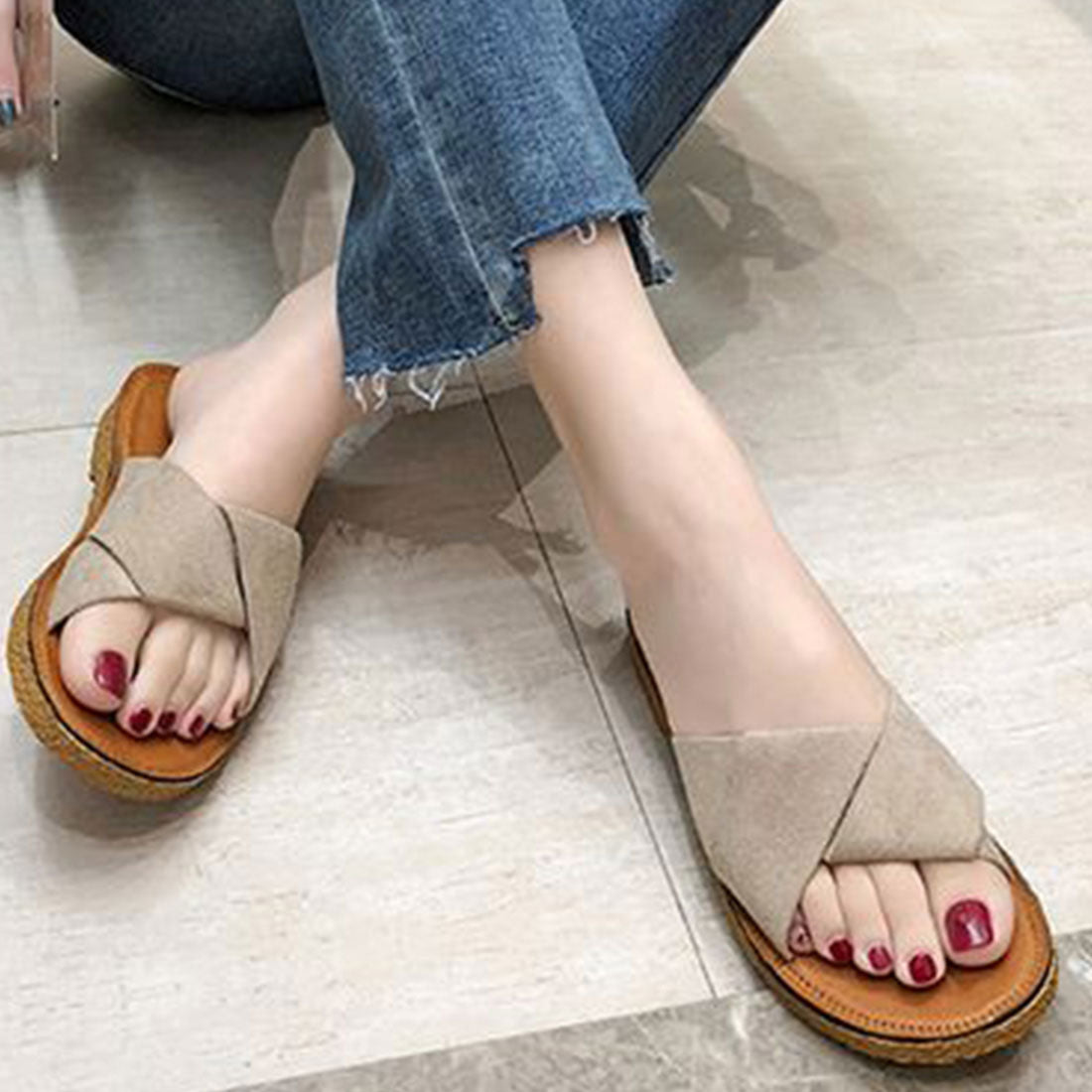 ジュノア JUNOAH ぺたんこサンダル サンダル,クリーム