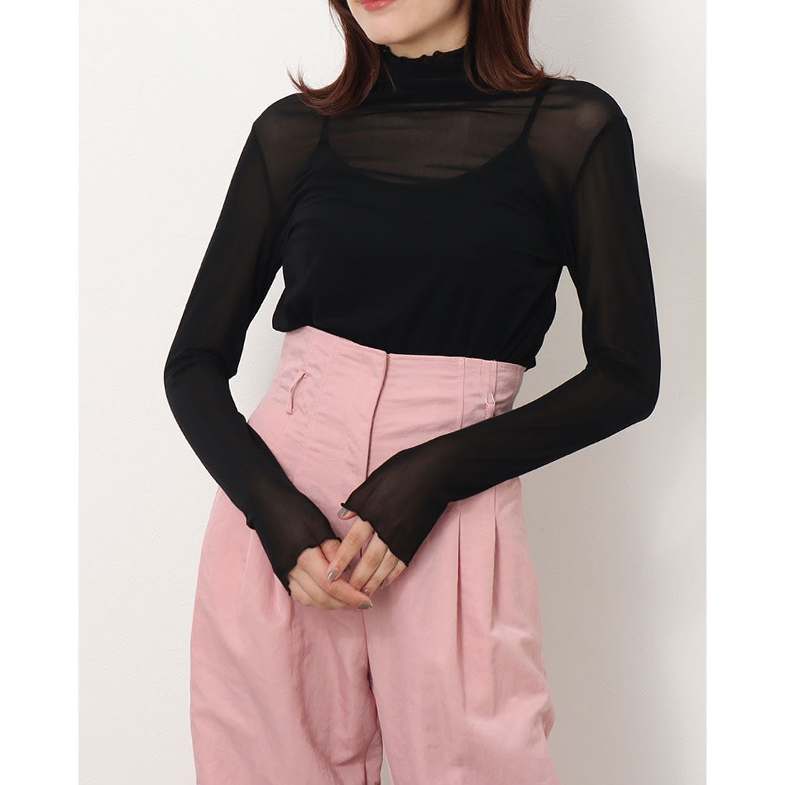 ジュノア JUNOAH ハイネックシアーカットソー 韓国ファッション