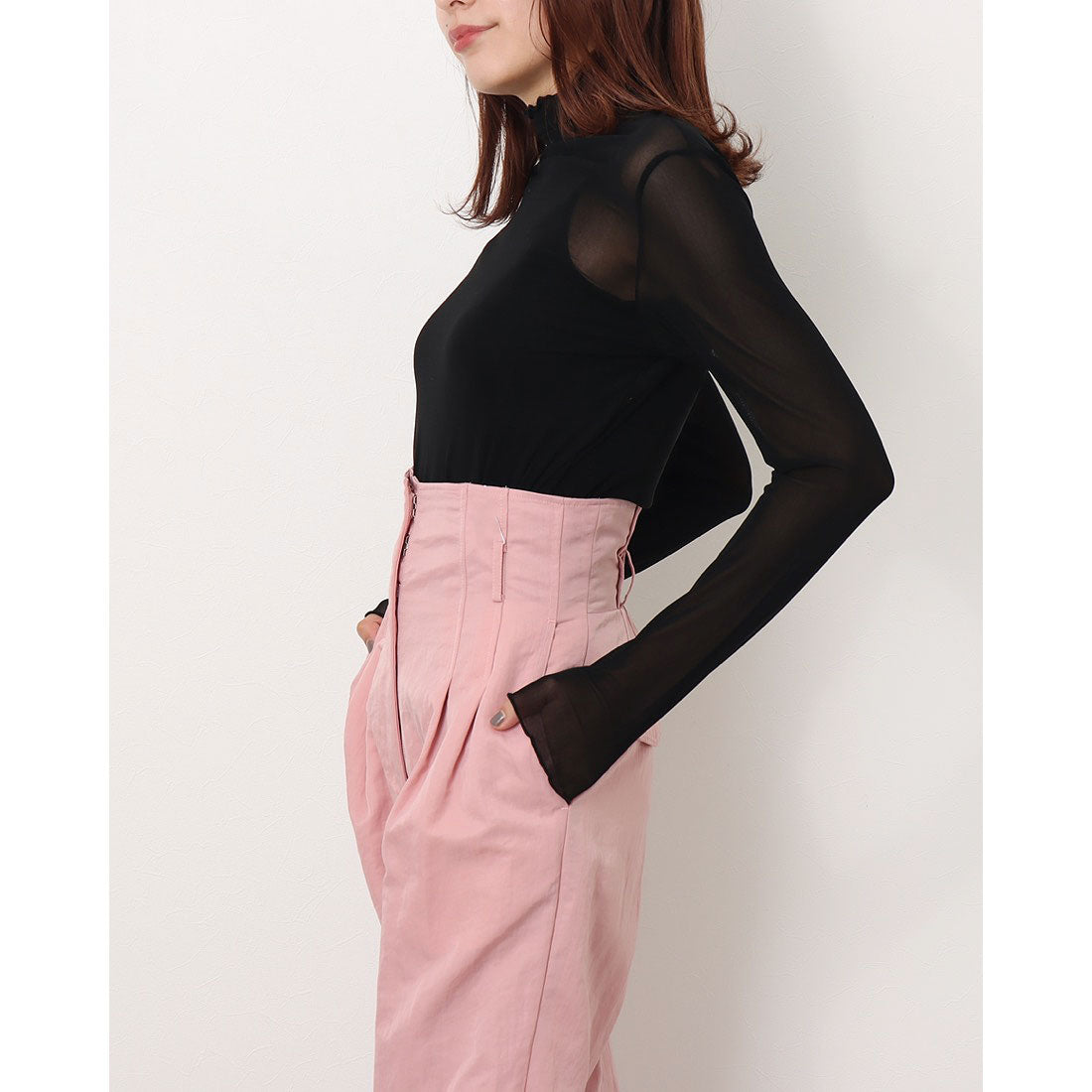 ジュノア JUNOAH ハイネックシアーカットソー 韓国ファッション