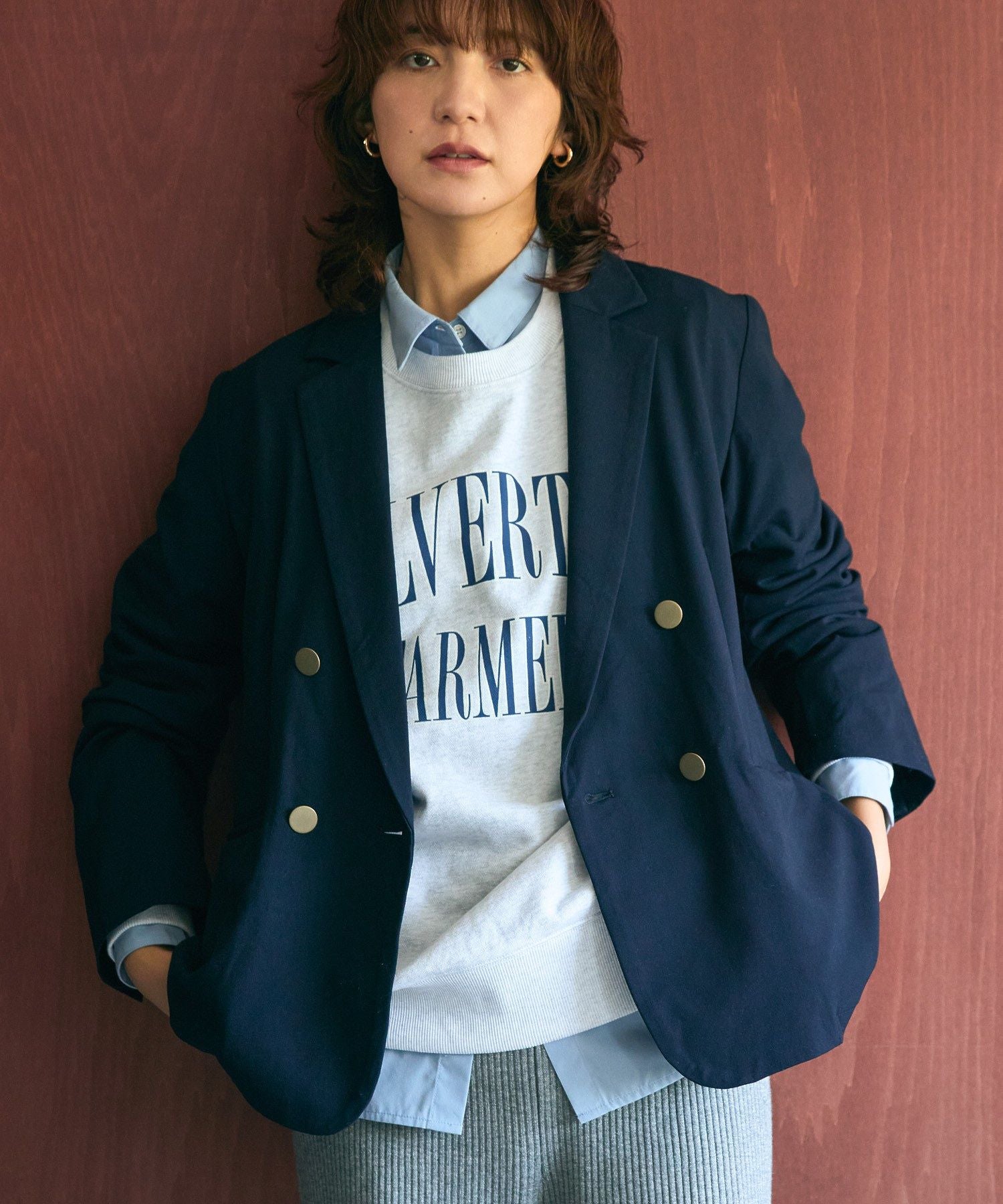 アメリカンホリック AMERICAN HOLIC イージーケアWテーラードジャケット (ネイビー) ネイビー