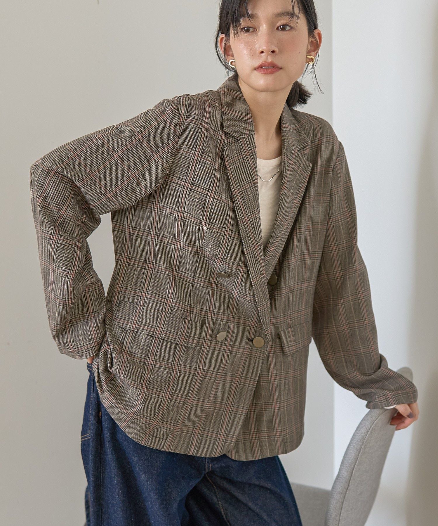 アメリカンホリック AMERICAN HOLIC イージーケアWテーラードジャケット (ネイビー) ネイビー