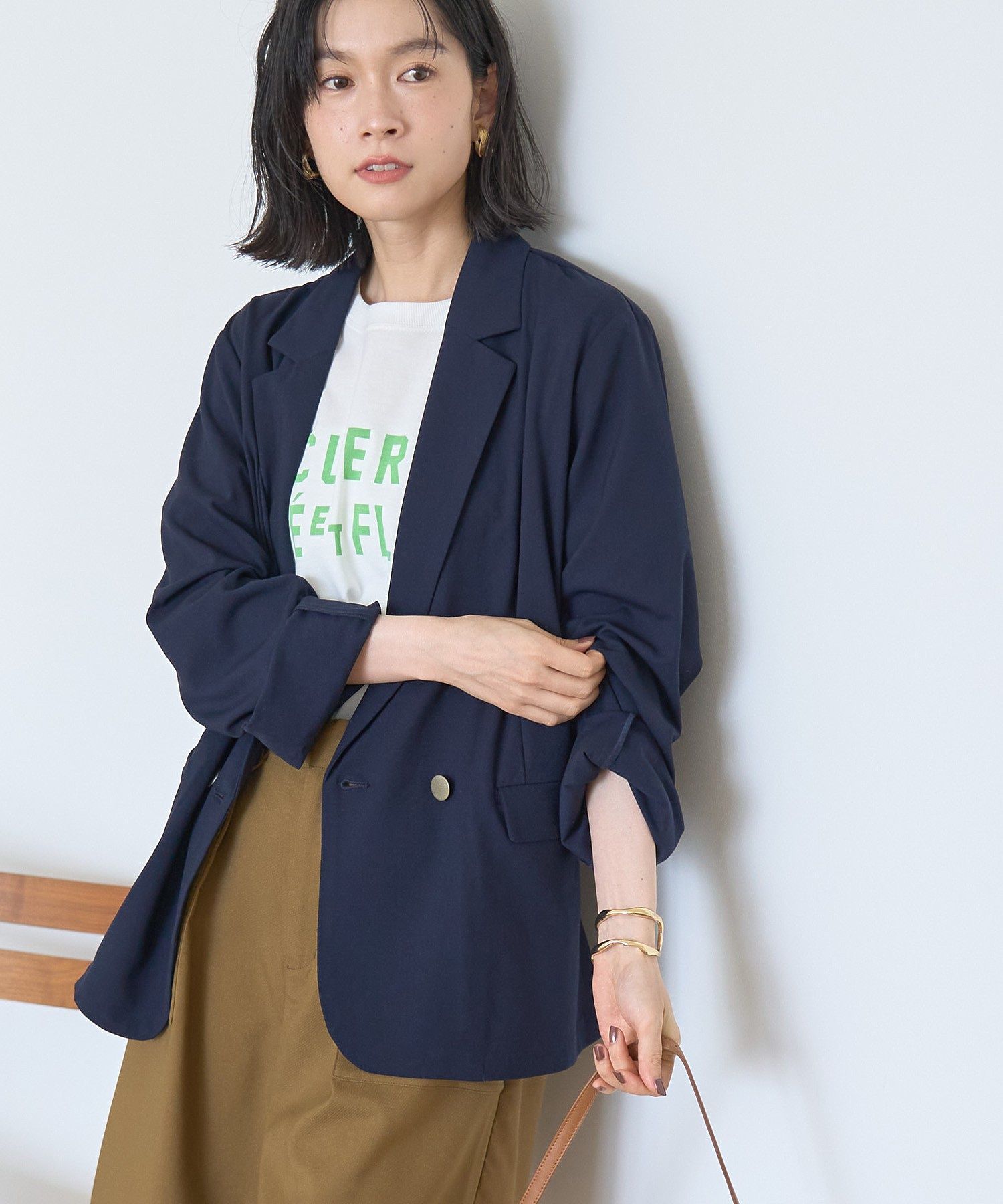 アメリカンホリック AMERICAN HOLIC イージーケアWテーラードジャケット (ネイビー) ネイビー