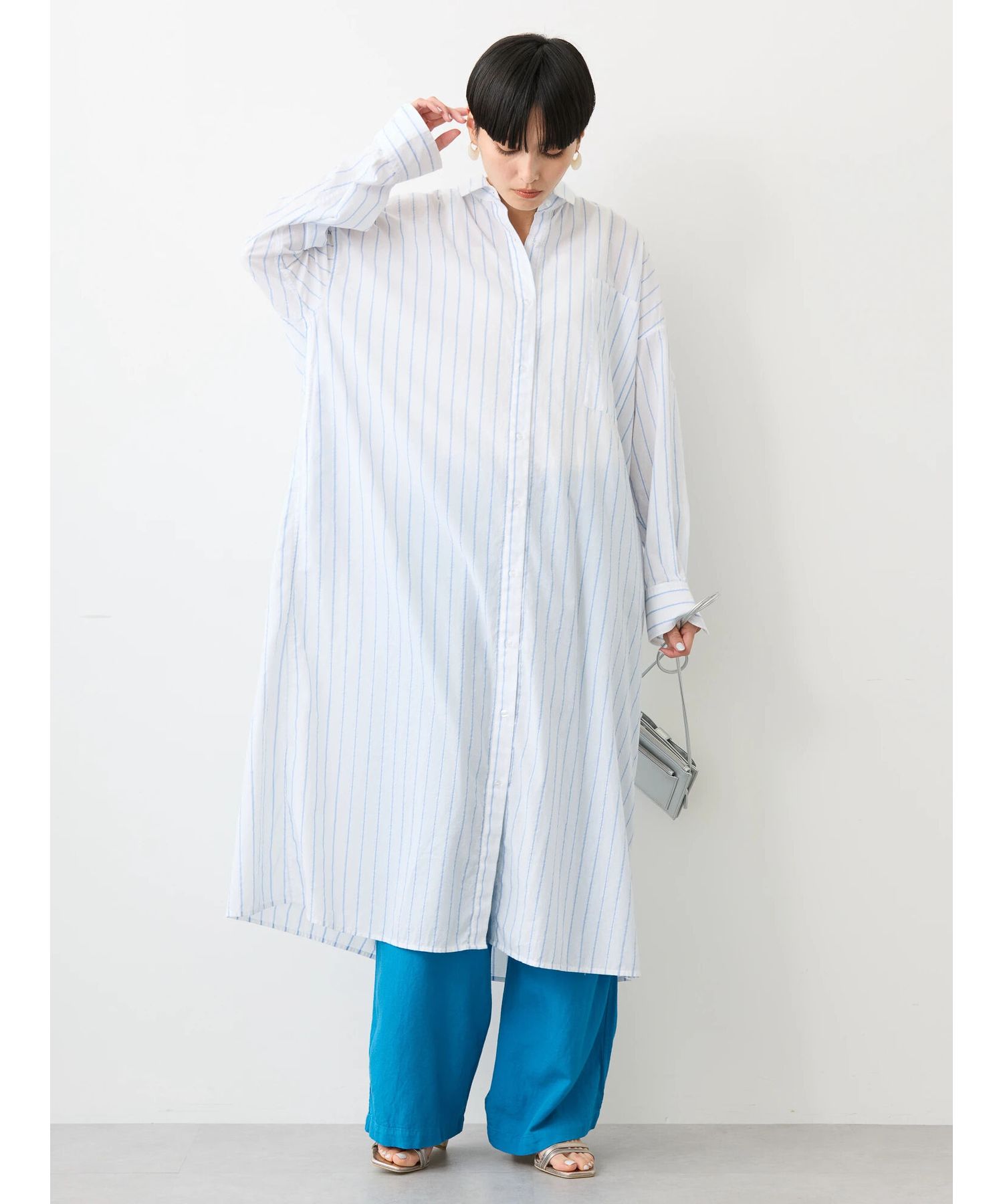 アメリカンホリック AMERICAN HOLIC 丈違いラメストライプワンピース (ストライプアイボリー) ストライプアイボリー