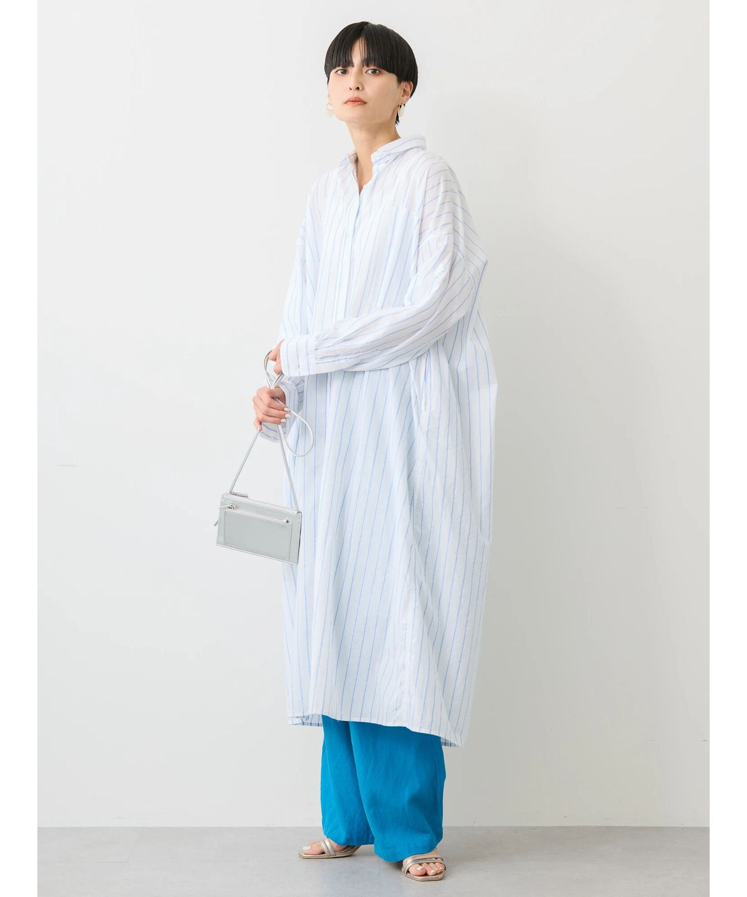 アメリカンホリック AMERICAN HOLIC 丈違いラメストライプワンピース (ストライプアイボリー) ストライプアイボリー