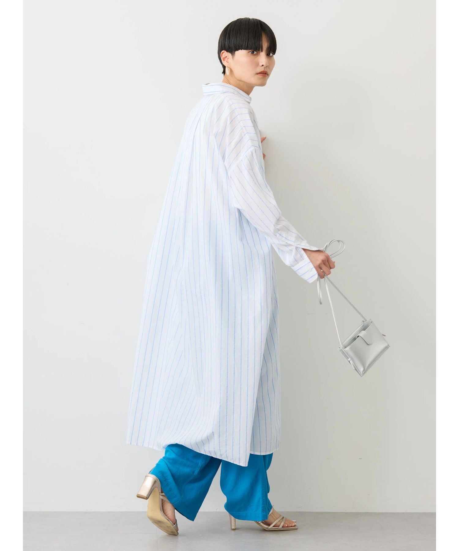 アメリカンホリック AMERICAN HOLIC 丈違いラメストライプワンピース (ストライプアイボリー) ストライプアイボリー