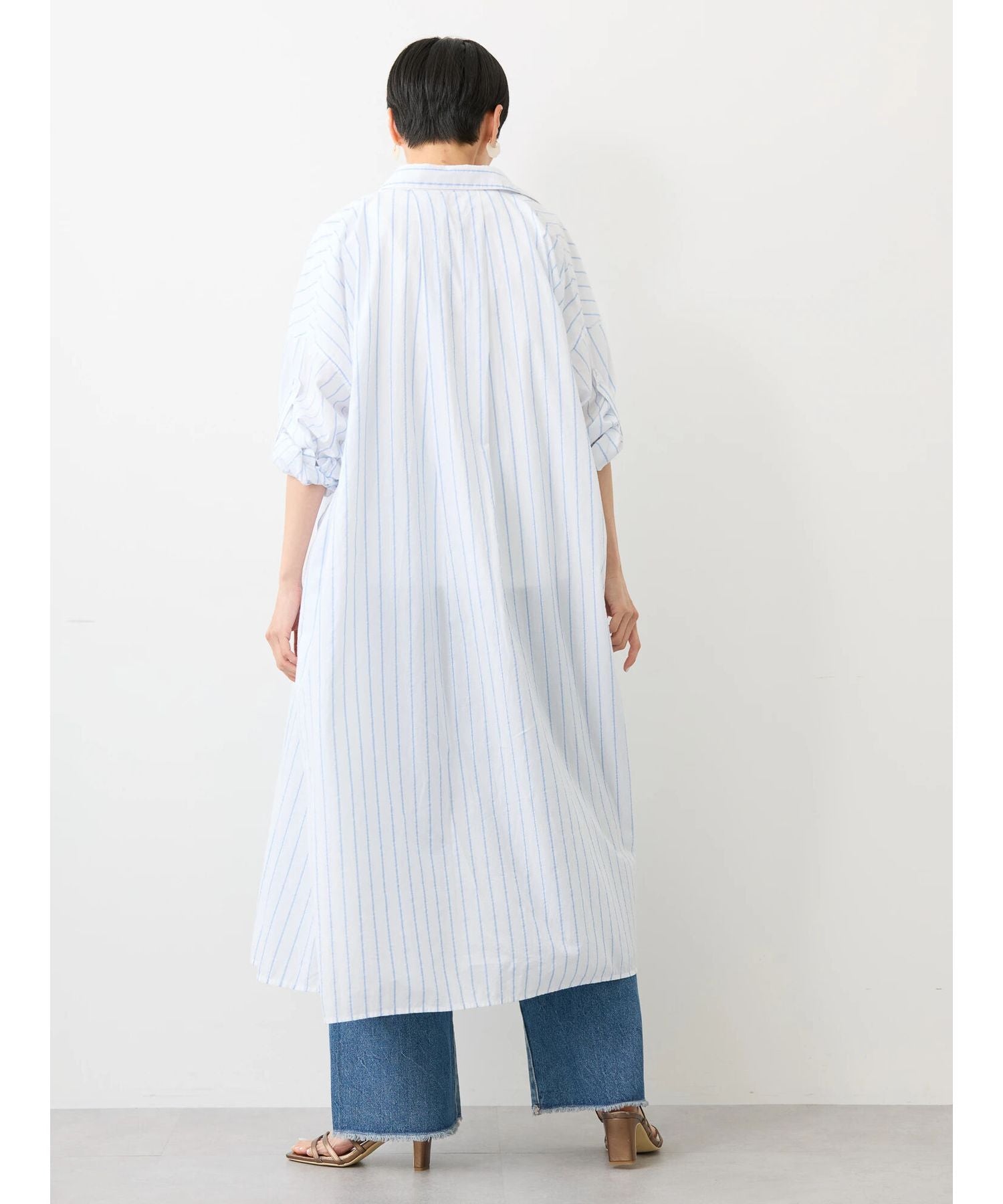 アメリカンホリック AMERICAN HOLIC 丈違いラメストライプワンピース (ストライプアイボリー) ストライプアイボリー