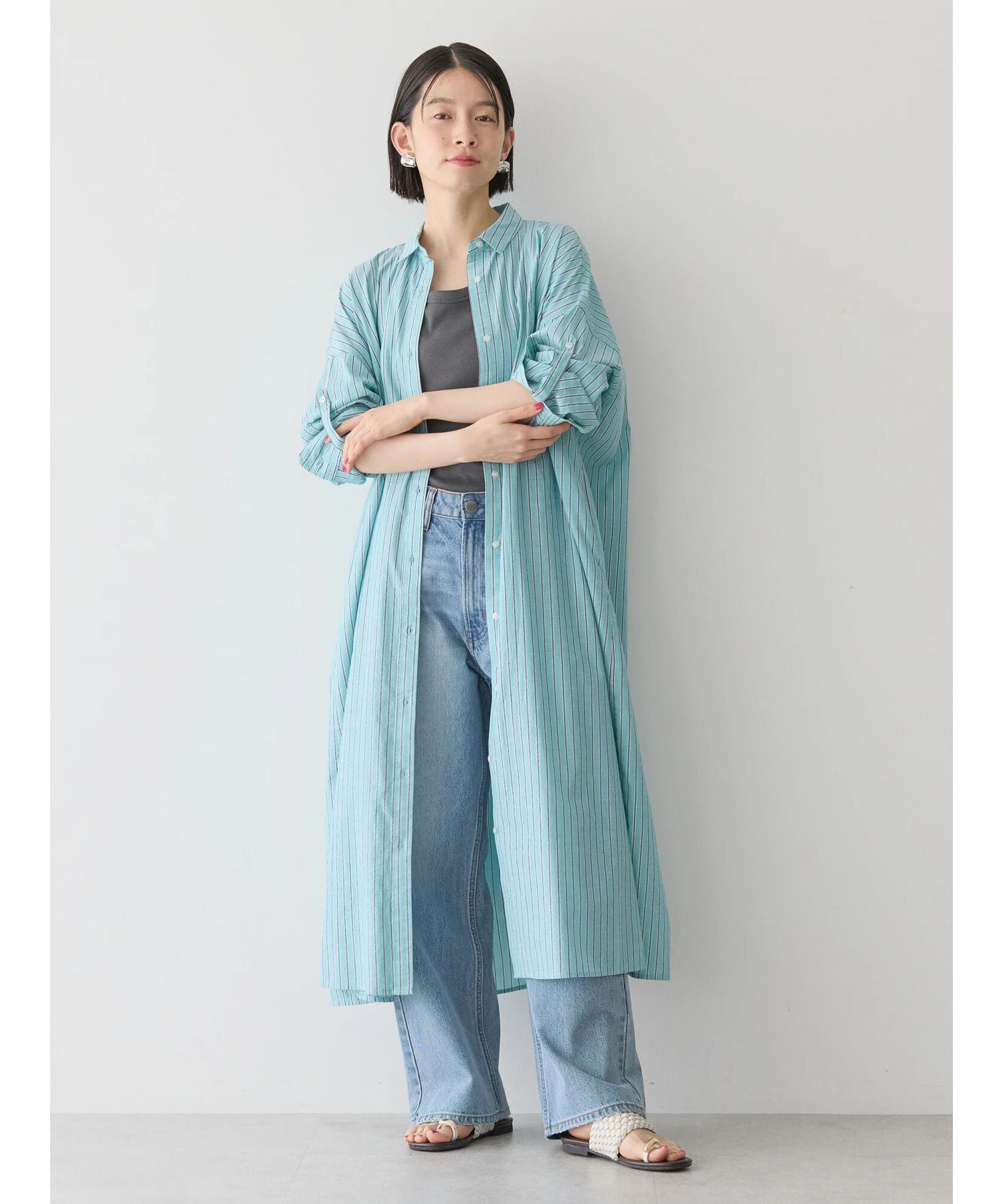 アメリカンホリック AMERICAN HOLIC 丈違いラメストライプワンピース (ストライプアイボリー) ストライプアイボリー