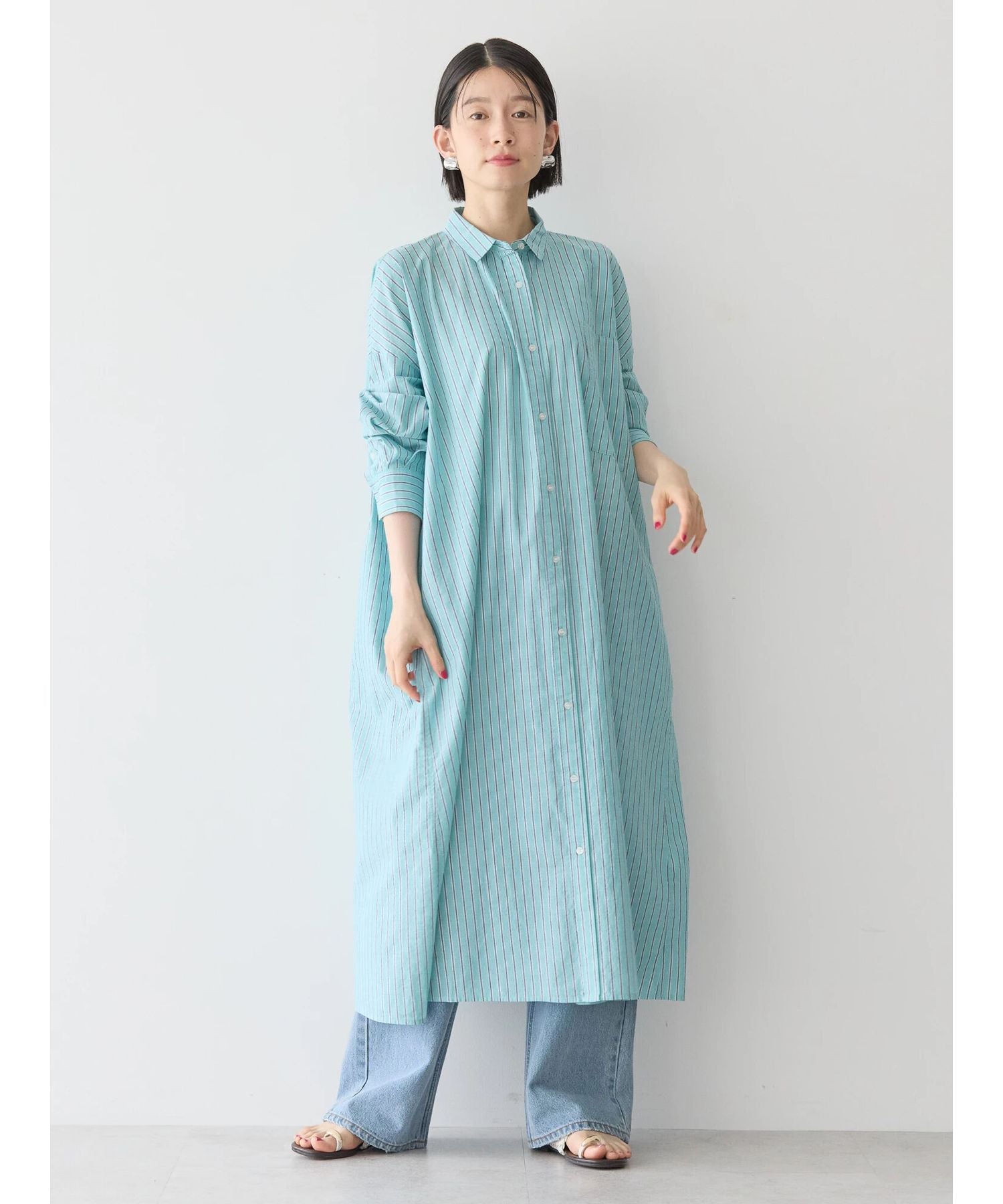 アメリカンホリック AMERICAN HOLIC 丈違いラメストライプワンピース (ストライプアイボリー) ストライプアイボリー