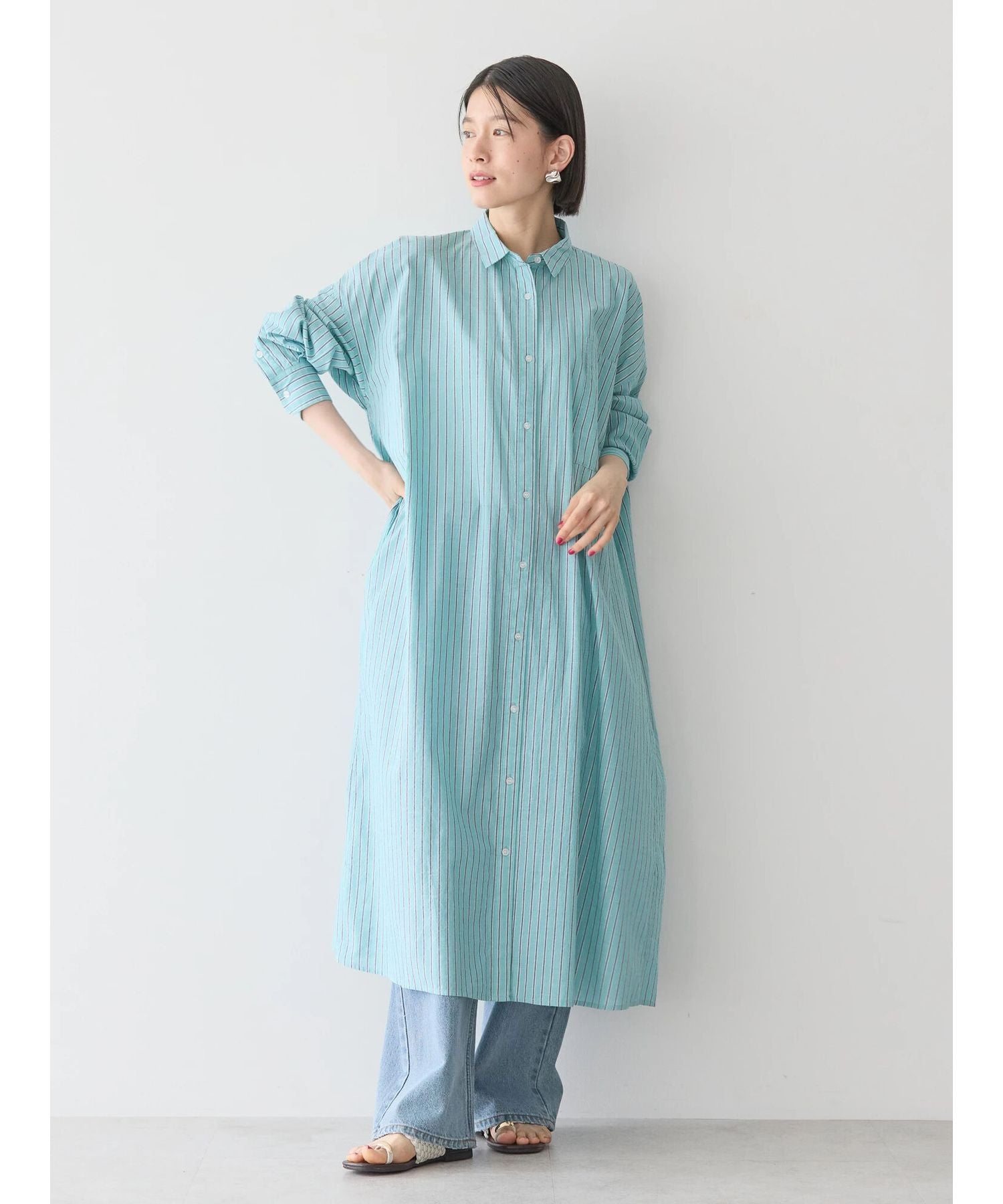 アメリカンホリック AMERICAN HOLIC 丈違いラメストライプワンピース (ストライプアイボリー) ストライプアイボリー