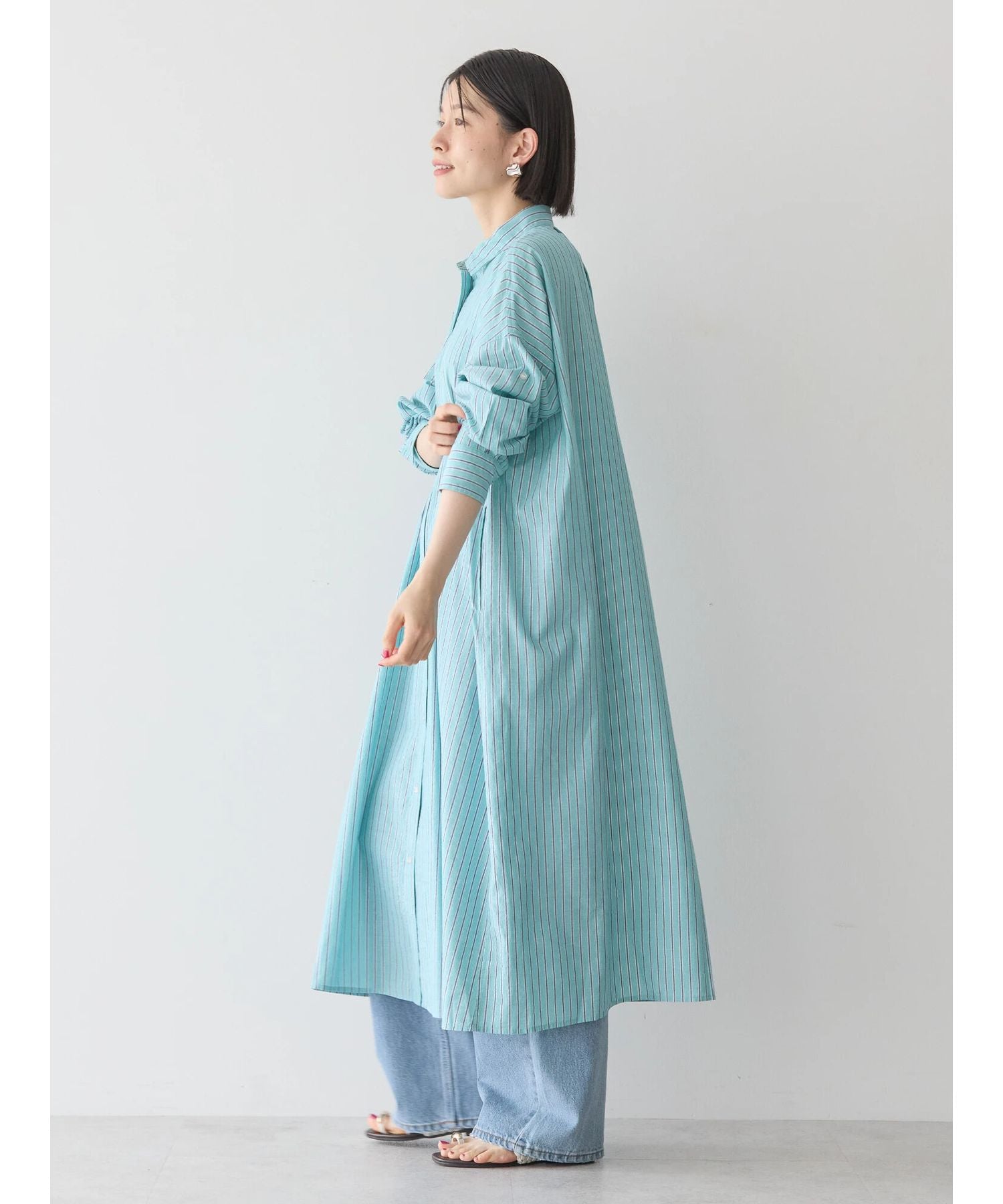 アメリカンホリック AMERICAN HOLIC 丈違いラメストライプワンピース (ストライプアイボリー) ストライプアイボリー