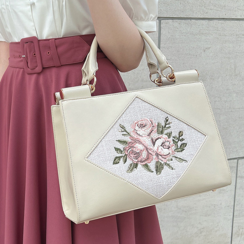 アンアナザーアンジェラス an another angelus 【大人気!】ローズ刺繍トートバッグ (IVORY) IVORY