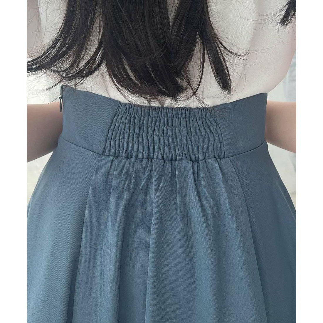 アンアナザーアンジェラス an another angelus 【洗える】ハイウエストスカラップフレアースカート (BLUE) BLUE