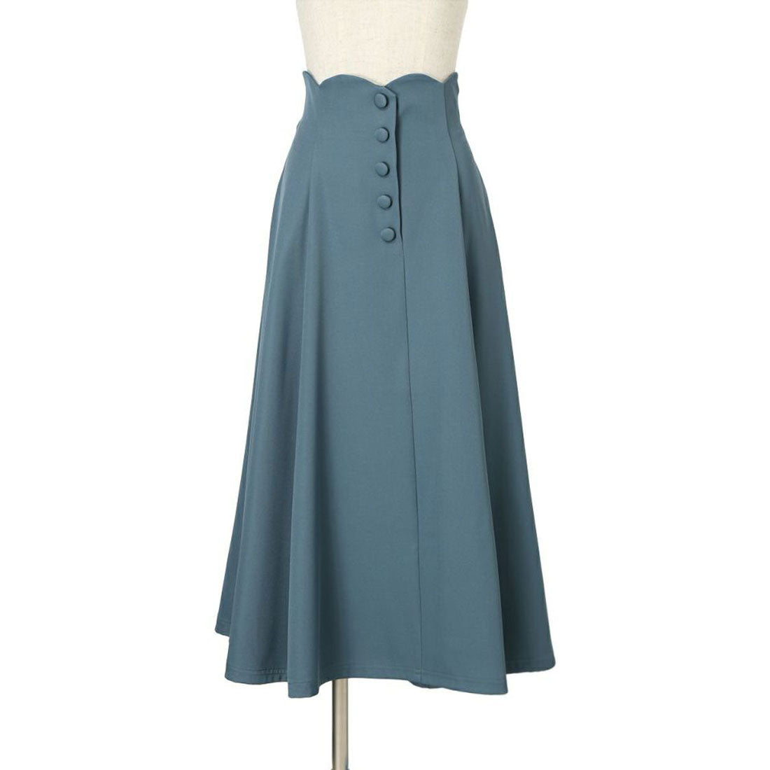 アンアナザーアンジェラス an another angelus 【洗える】ハイウエストスカラップフレアースカート (BLUE) BLUE