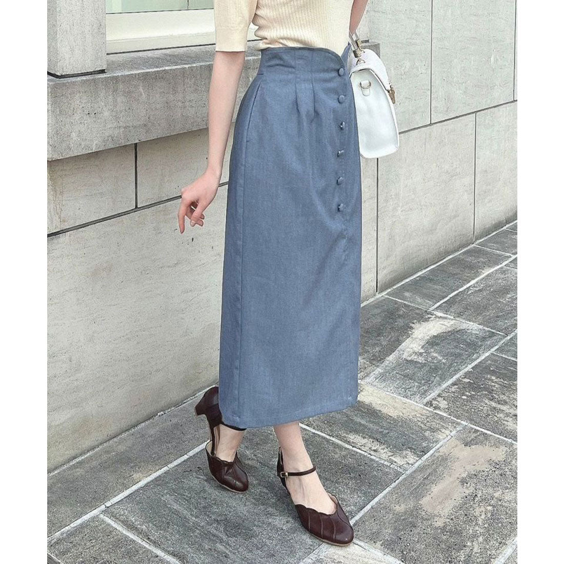 アンアナザーアンジェラス an another angelus フロント釦ハイウエストタイトスカート【洗える】