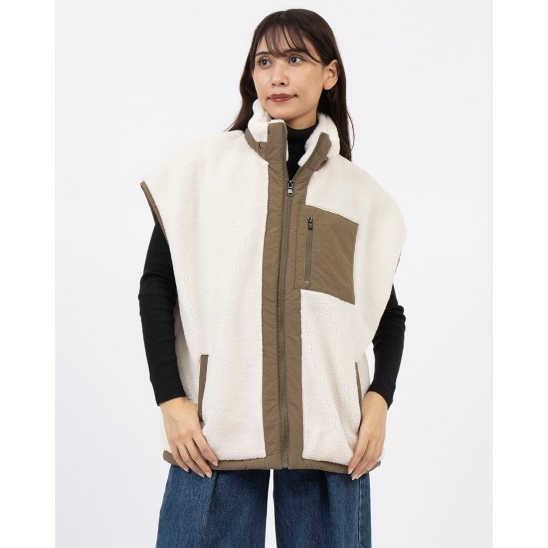 UNLÍENS   boa long vest KAPITAL Vest Beniwaren Pattern Boa Fleece Reversible Long Vest
