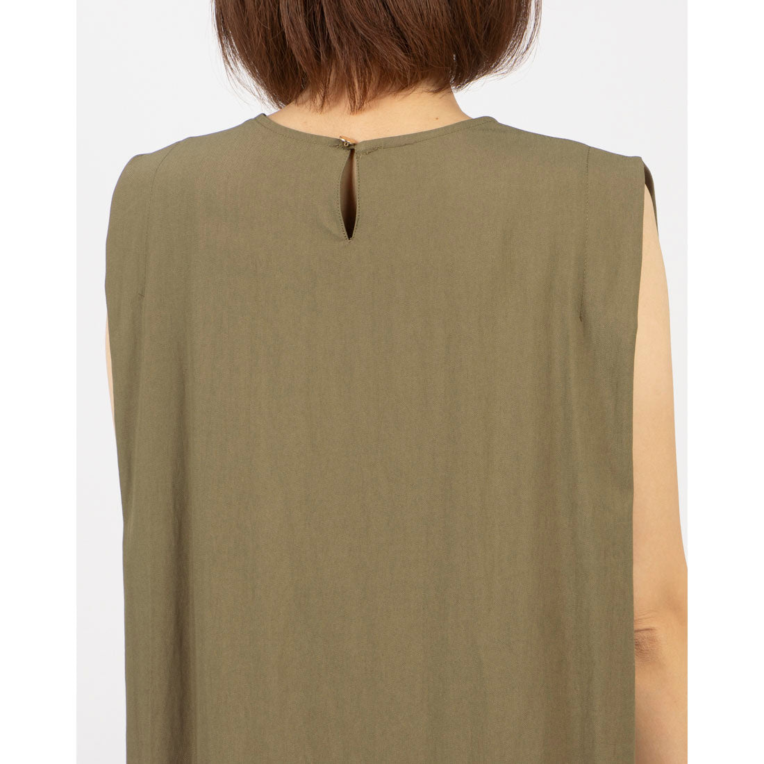 アンナニコラ Anna Nicola 配色ロングワンピース サイド切り替え 脇ラメテープ ノースリーブ (カーキ) カーキ