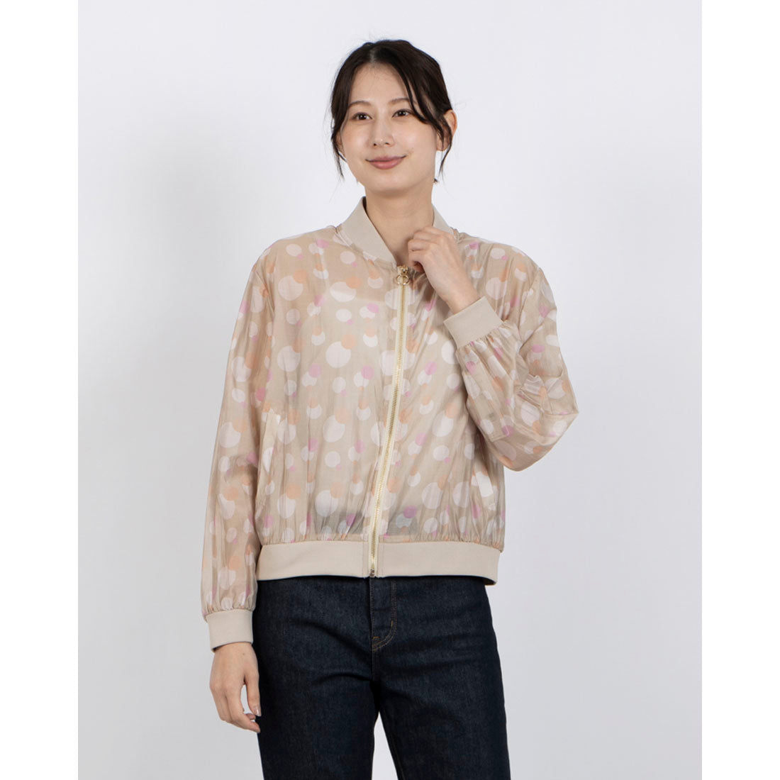 アンナニコラ Anna Nicola ランダムドットシアーブルゾン (ベージュ) ベージュ