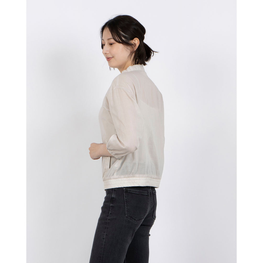 アンナニコラ Anna Nicola コットンシアーブルゾン (ライトグレー) ライトグレー