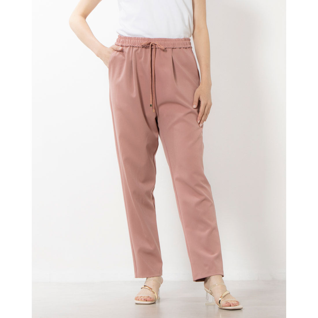 アンナニコラ Anna Nicola 楽チンテーパードパンツ,ピンク