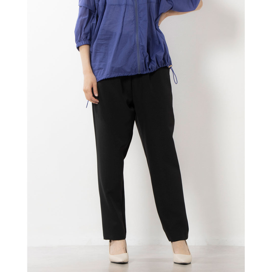 アンナニコラ Anna Nicola 楽チンテーパードパンツ,クロ