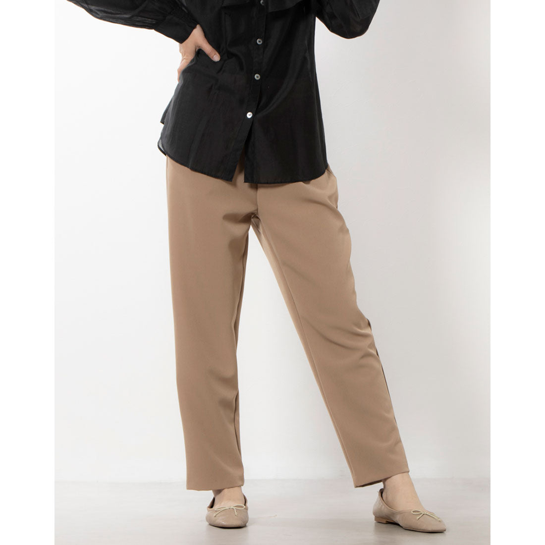 アンナニコラ Anna Nicola 楽チンテーパードパンツ,モカ