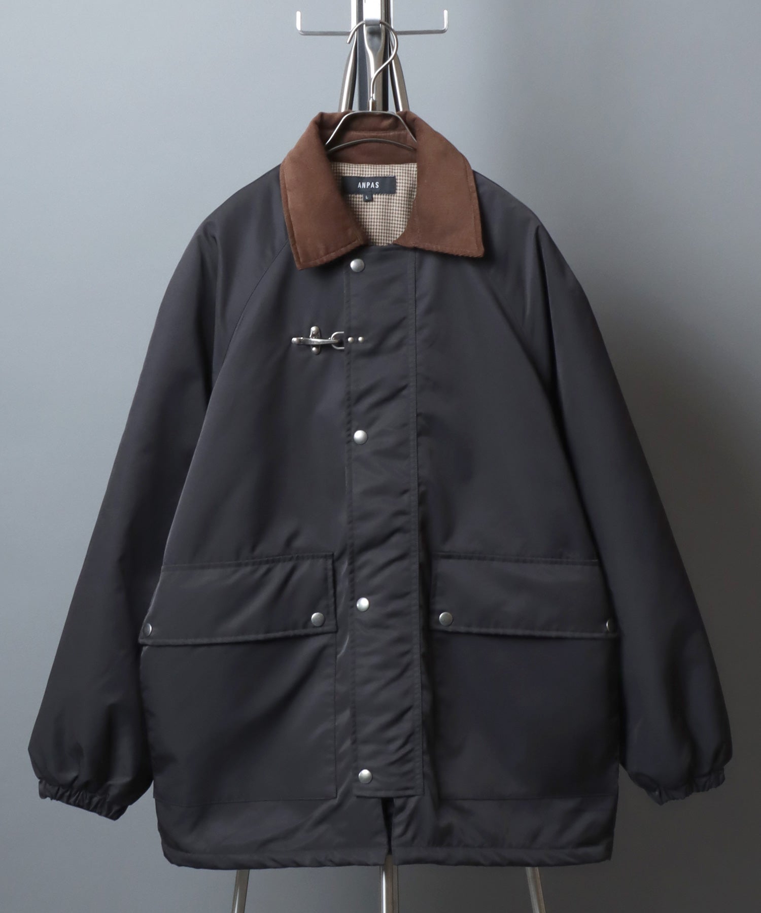 Corduroy Collar Fireman Buckle Hunting Jacket/ANPAS 別注 襟コーデュロイ ファイヤーマンバックル 薄中綿ハンティングジャケット ブルゾン ブラック