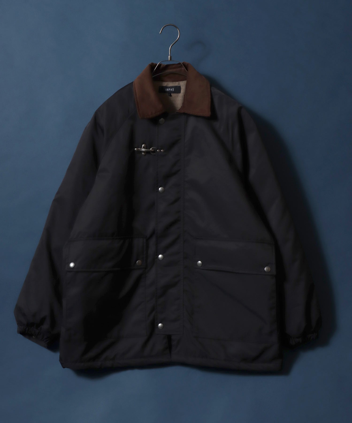 Corduroy Collar Fireman Buckle Hunting Jacket/ANPAS 別注 襟コーデュロイ ファイヤーマンバックル 薄中綿ハンティングジャケット ブルゾン ブラック