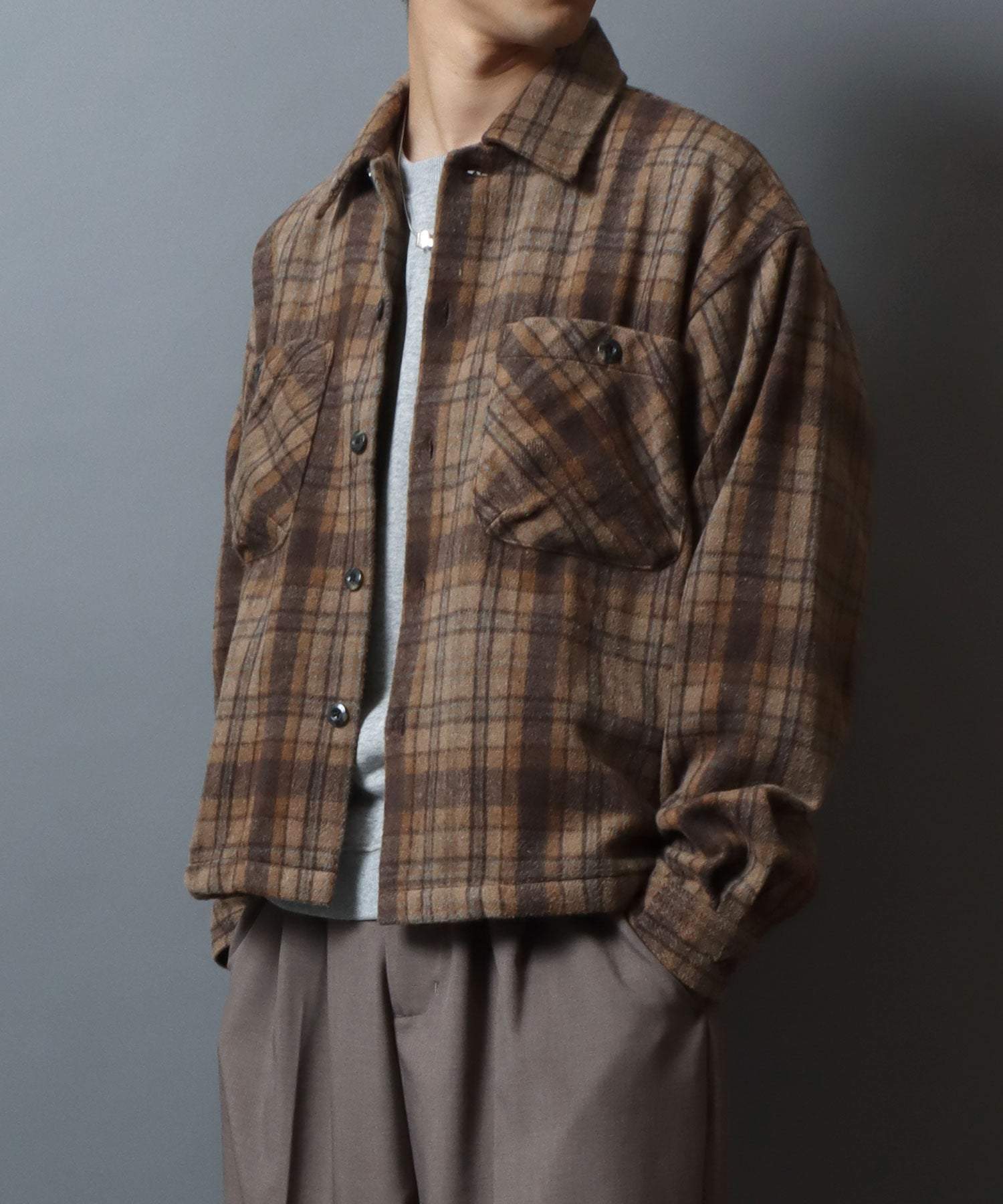 アンパス ANPAS Flannel CPO Shirt/ヘビーネルCPOチェックシャツ 長袖シャツ ネルシャツ シャツジャケット メンズ (ベージュ) ベージュ