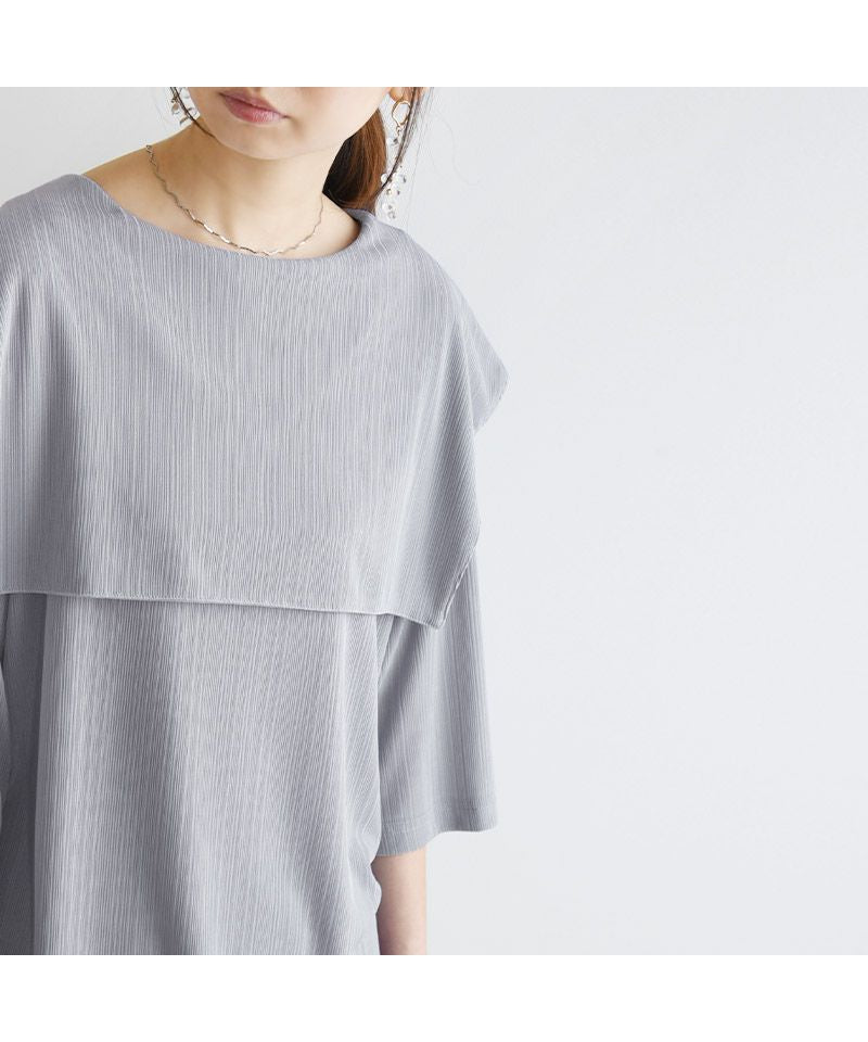 アンドイット and it_ 2WAY楊柳ビッグカラーブラウス ブラウス レディース おしゃれ シャツ シワになりにくい とろみ 春夏 ビッグカラー 七分袖 襟 かわいい 襟付き 光沢 きれ