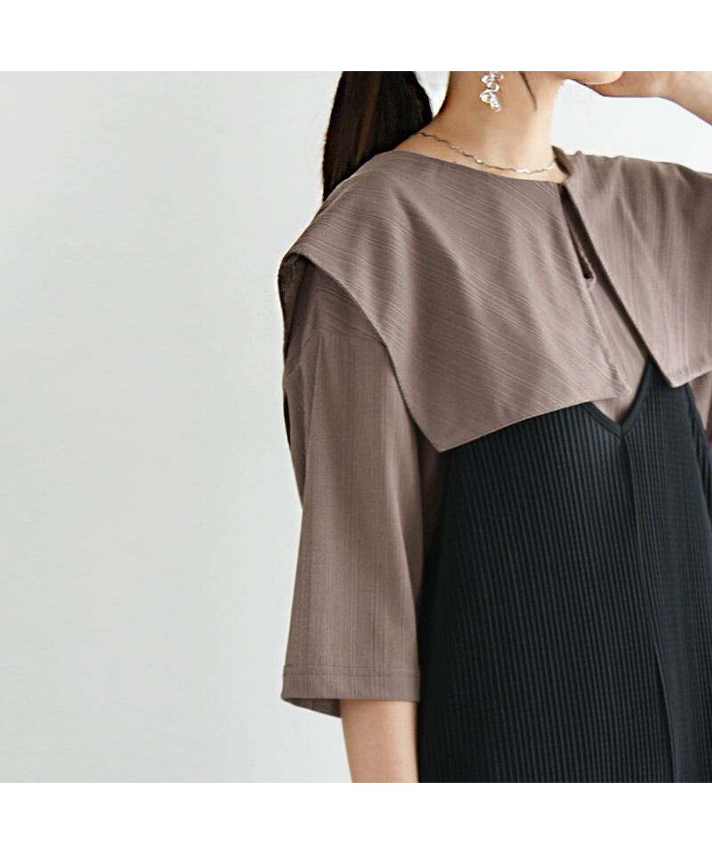 アンドイット and it_ 2WAY楊柳ビッグカラーブラウス ブラウス レディース おしゃれ シャツ シワになりにくい とろみ 春夏 ビッグカラー 七分袖 襟 かわいい 襟付き 光沢 きれ