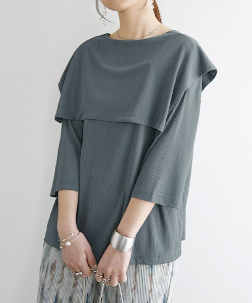 アンドイット and it_ 2WAY楊柳ビッグカラーブラウス ブラウス レディース おしゃれ シャツ シワになりにくい とろみ 春夏 ビッグカラー 七分袖 襟 かわいい 襟付き 光沢 きれ,チャコール