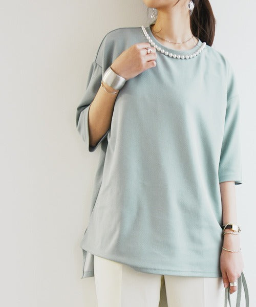 And it_ pearl button textured pullover top women's spring/summer short