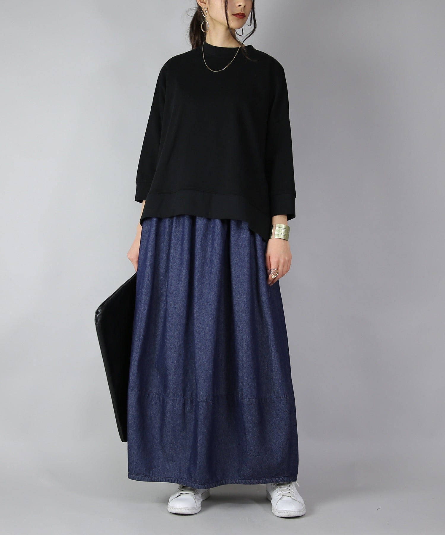アンドイット and it_ バルーンシルエットライトデニムロングスカート【M】(レディース スカート ロングスカート 綿100% ブルー ネイビー バルーンスカート バルーン ロング ロン (ネイビー(2025年版)) ネイビー(2025年版)