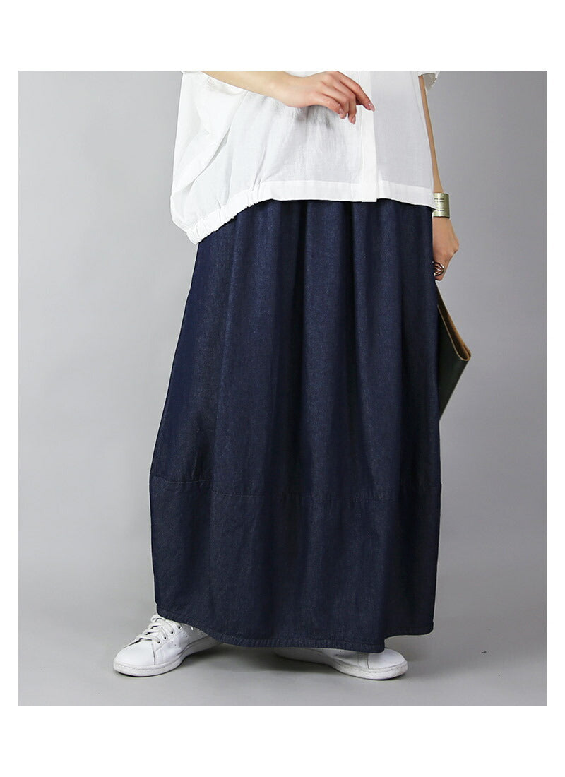 アンドイット and it_ バルーンシルエットライトデニムロングスカート【M】(レディース スカート ロングスカート 綿100% ブルー ネイビー バルーンスカート バルーン ロング ロン (ネイビー(2025年版)) ネイビー(2025年版)