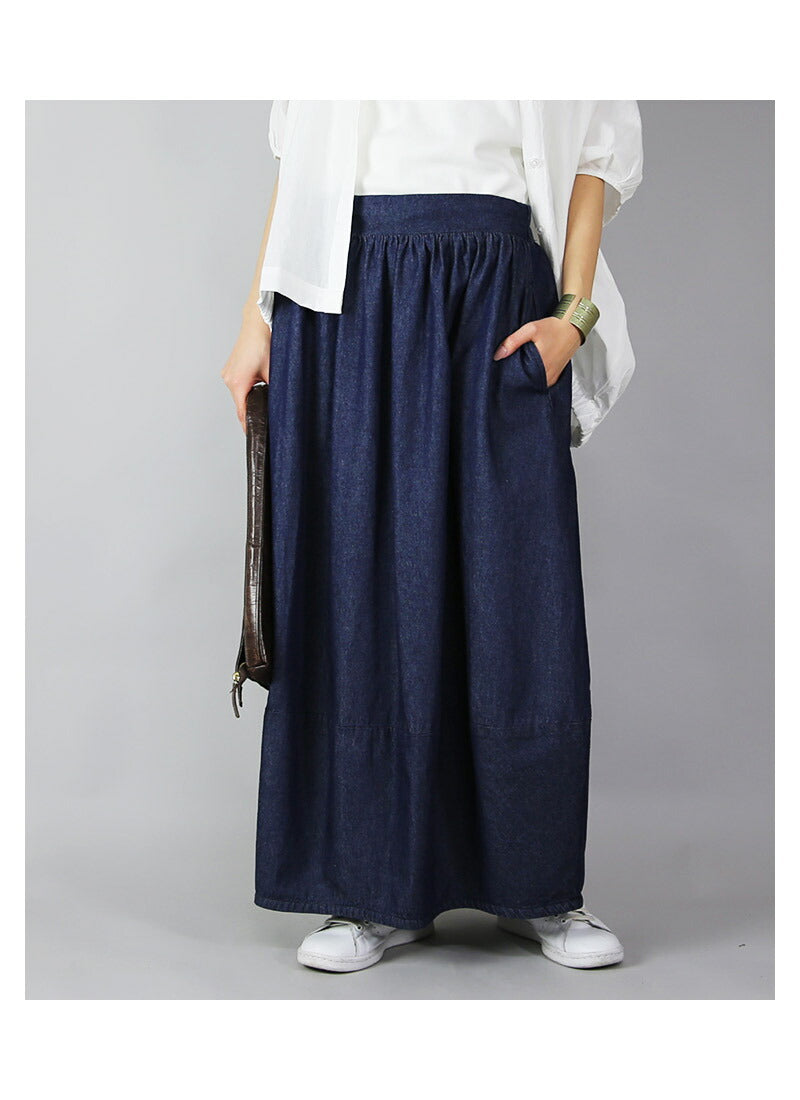 アンドイット and it_ バルーンシルエットライトデニムロングスカート【M】(レディース スカート ロングスカート 綿100% ブルー ネイビー バルーンスカート バルーン ロング ロン (ネイビー(2025年版)) ネイビー(2025年版)