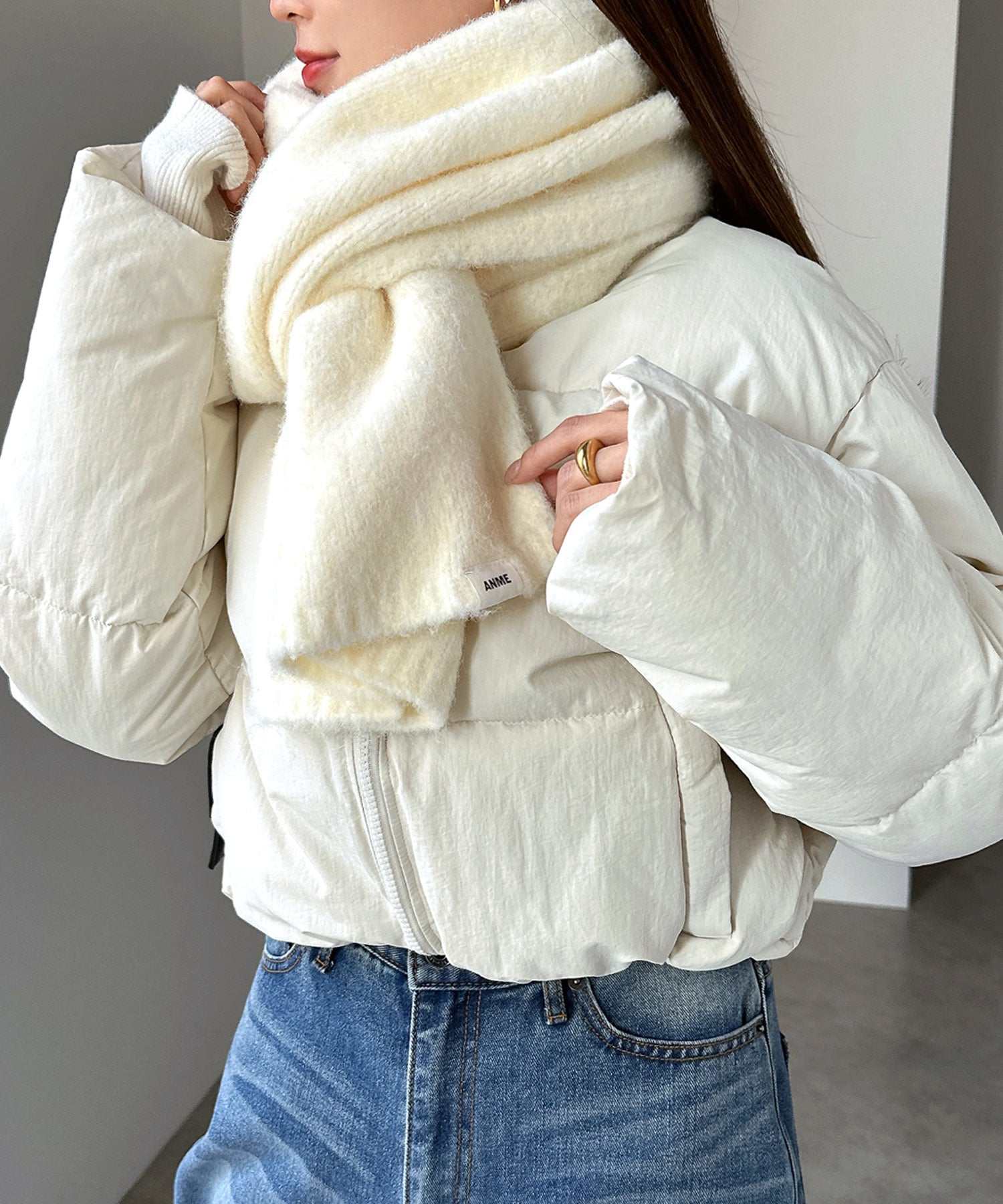 アンドミー andme 羊毛混合 摩海亞似 長款 圍巾