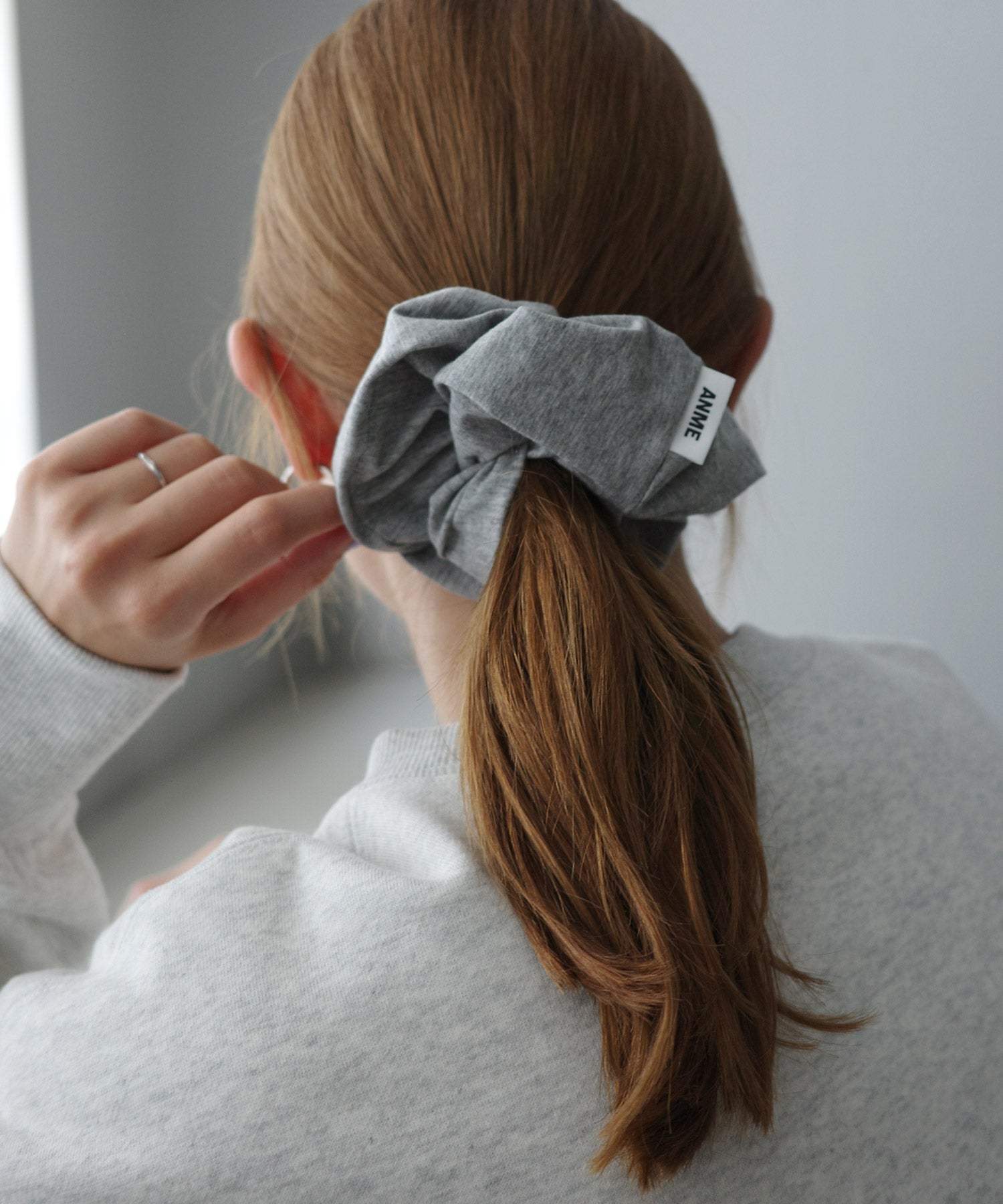 アンドミー andme ANME ボリューム シュシュ 【メタル/コットン】 (グレー杢) グレー杢