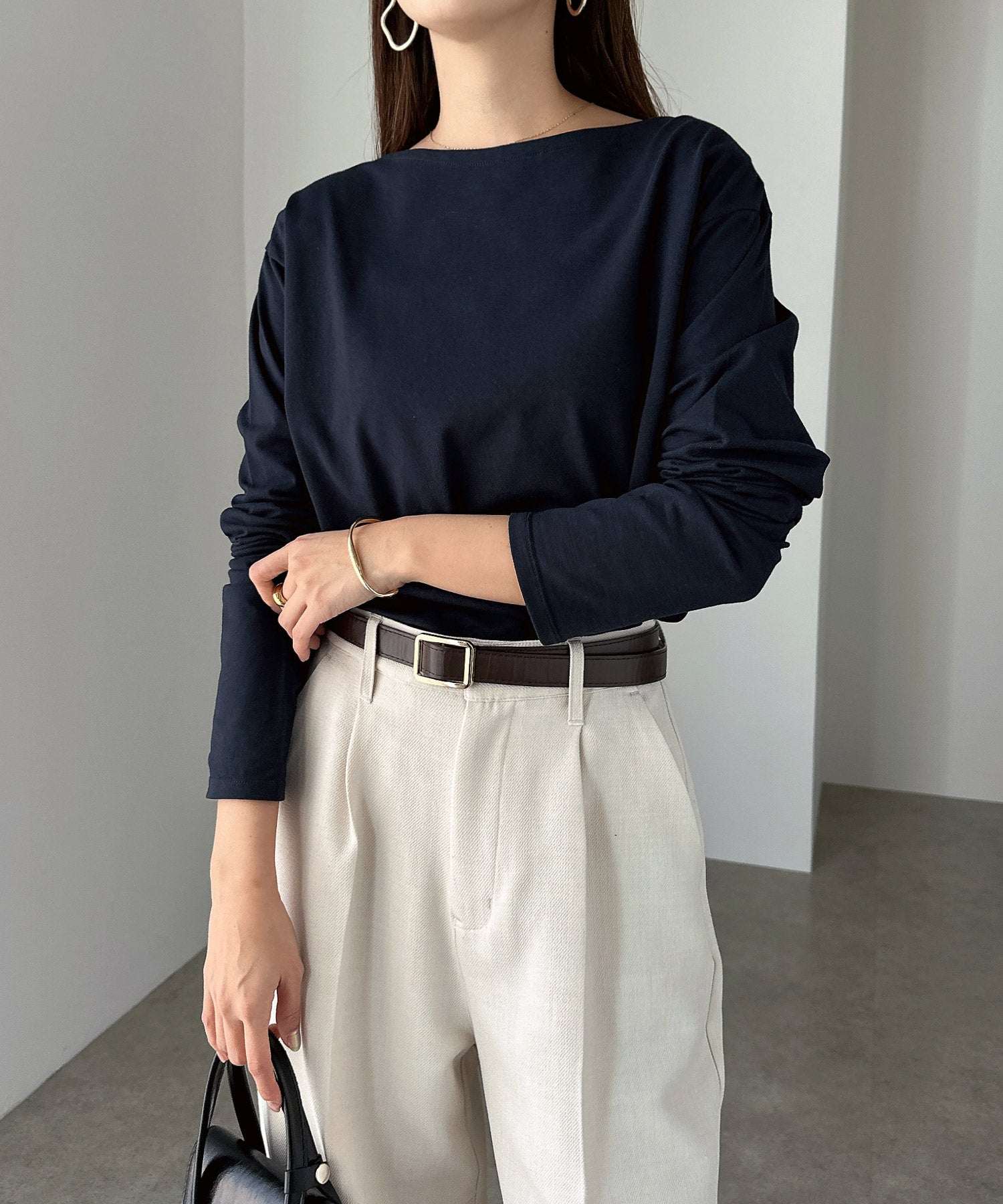 アンドミー andme ボートネック長袖トップス